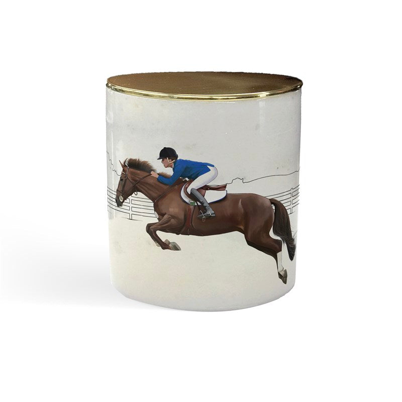 Equestrian Horse Marble Candle Blue Jockey