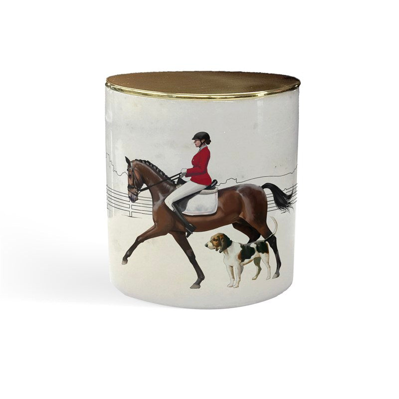 Equestrian Horse Marble Candle Red Jockey