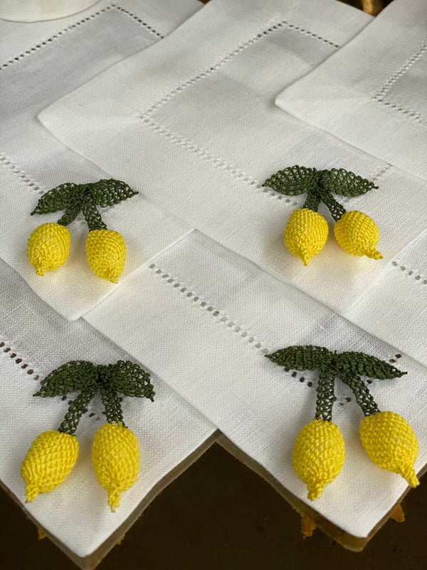 Handmade Lemon Linen Cocktail Napkins