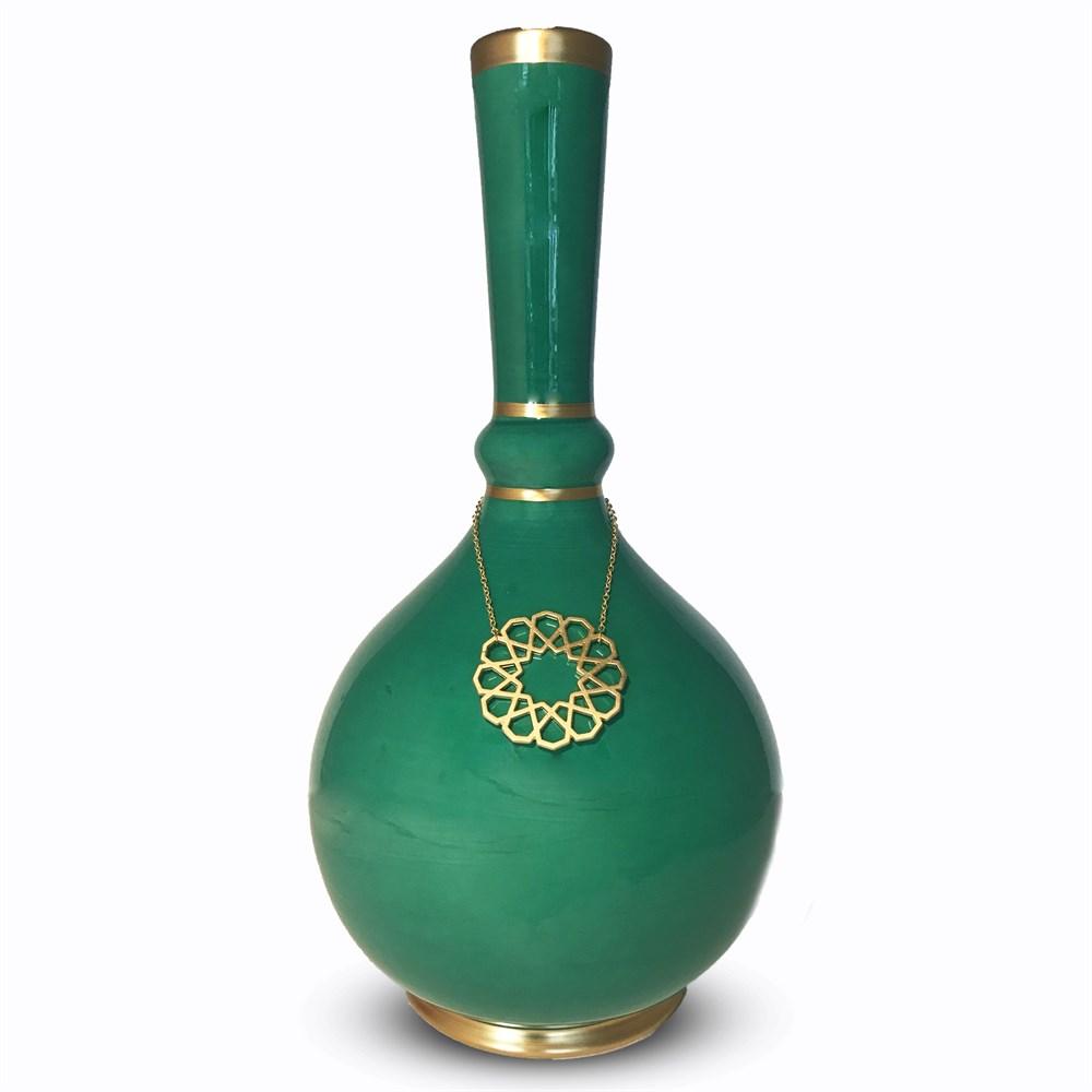 Seljuk Tile Vase with Gold Plated Symbol