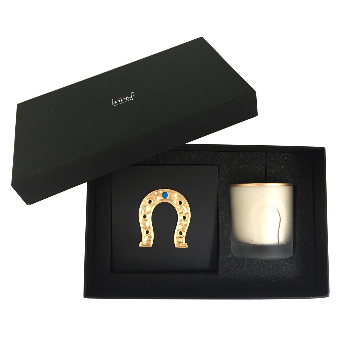 Gold Plated Horseshoe &amp; Scented Candle Set